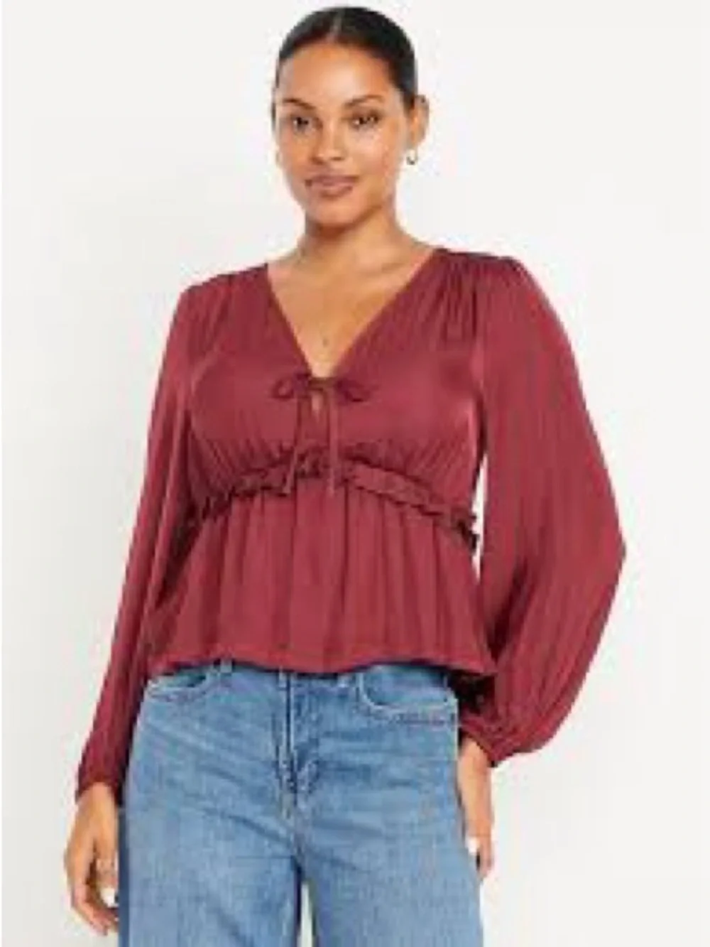 Old Navy Burgundy Tie-Front V-Neck Peplum Blouse NWT